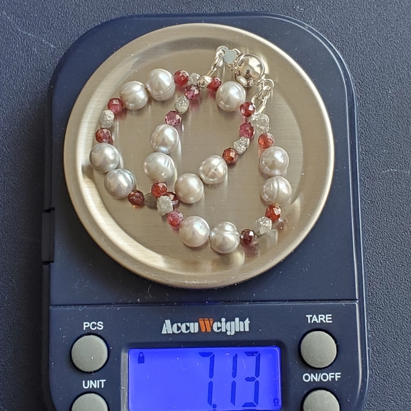 Raw Diamond, Red Sapphire, and Pearl Sterling Bracelet - Picture 16 of 16